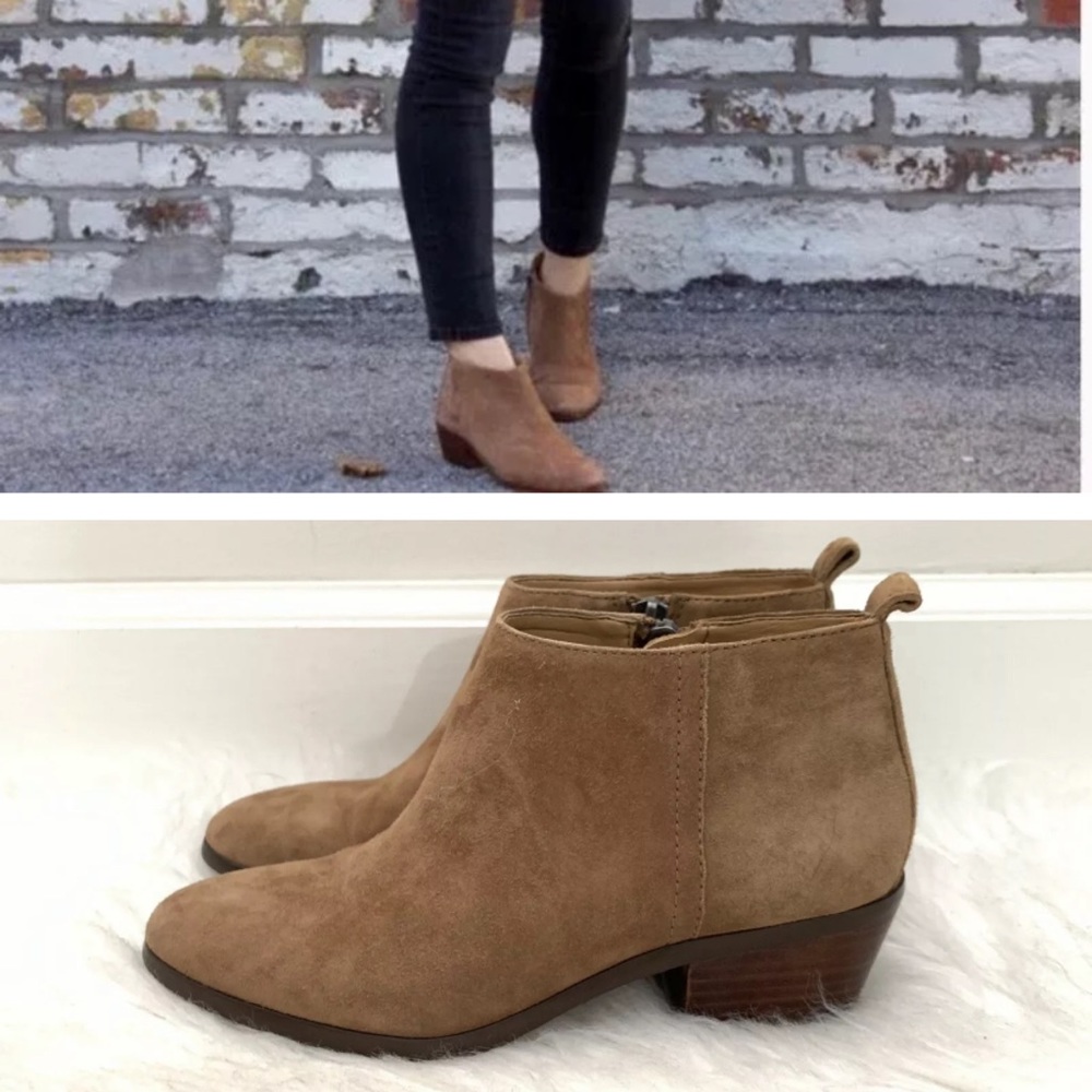 J Crew Sawyer Suede Tan Block Heel Ankle Boots